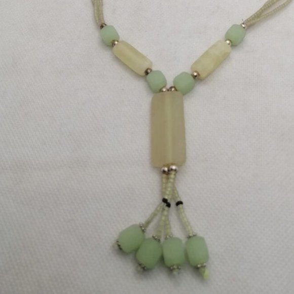 Beaded Pendant Necklace, Beaded Stone Necklace Glass Beaded, Hand Knotted - Picture 2 of 3